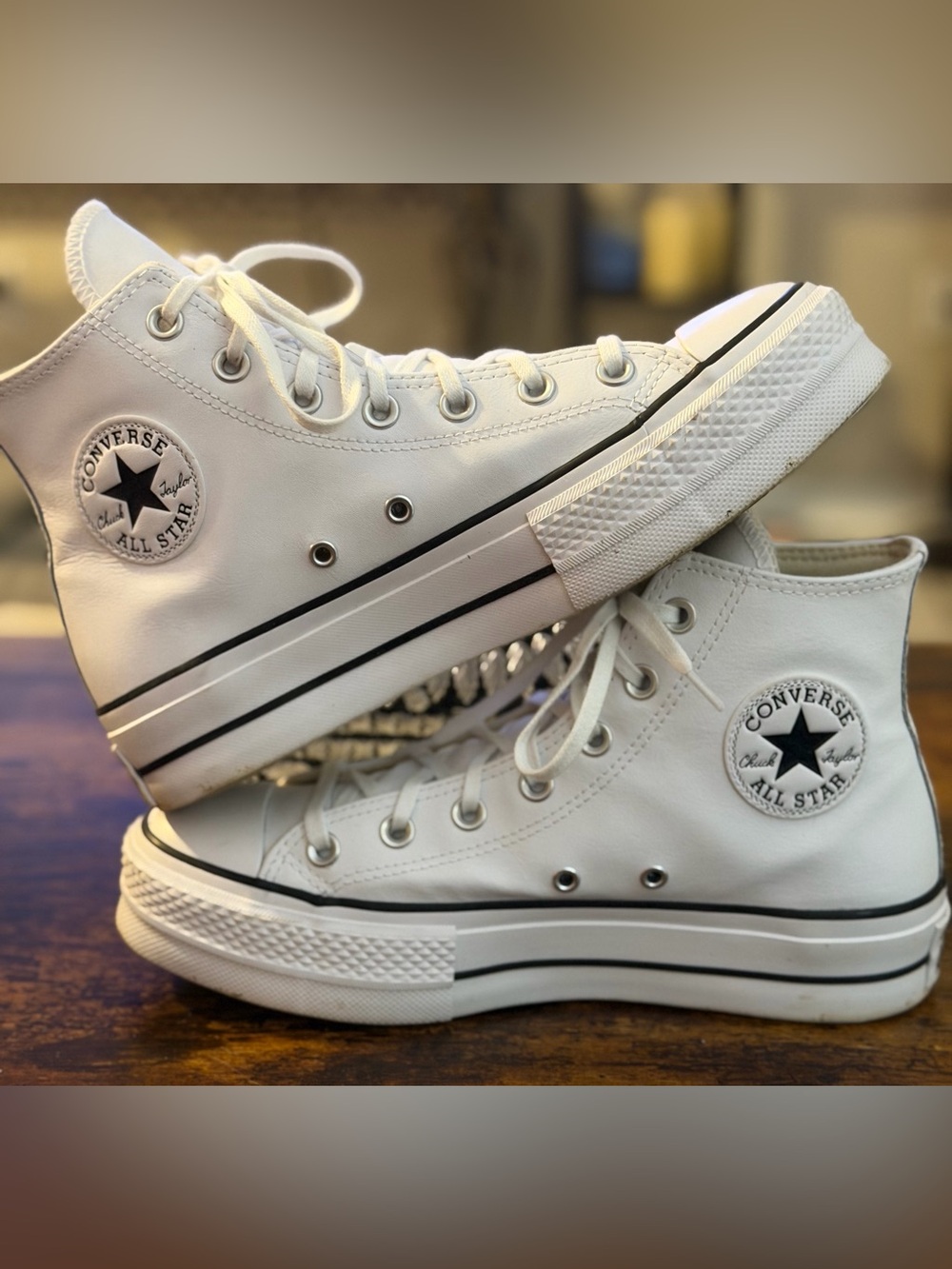 Converse Chuck Taylor All Star Lift Leather White High Top Sneakers Sz 8